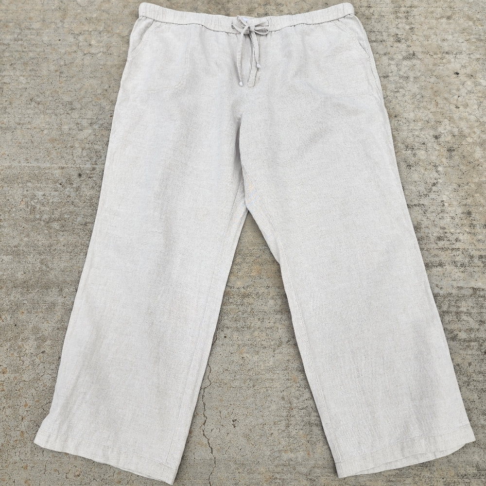 Liz Claiborne Linen Cotton Blend Cream Drawstring Lagenlook Pants, PXXL‎